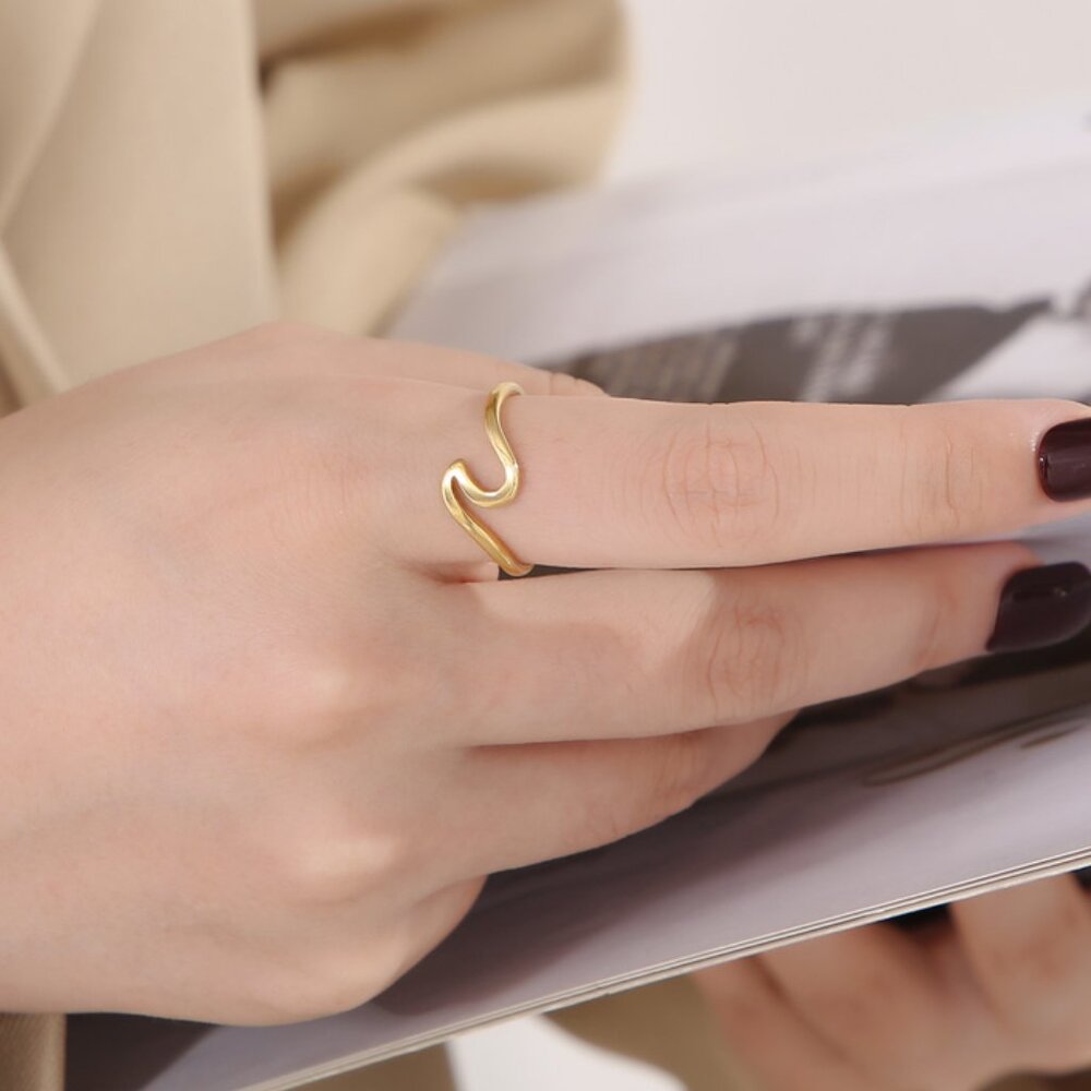 3/$35 18K Gold Plated Minimalist Wave Ring Silver Band Dainty Stackable Jewelry